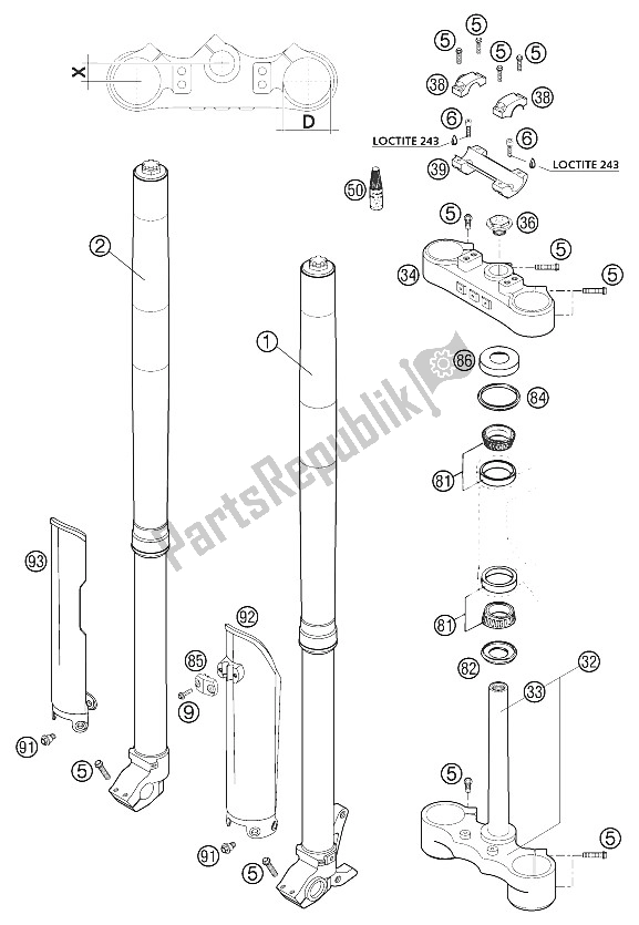 Todas as partes de Garfo Telescópico Usd43 Wp 625 do KTM 625 SC Super Moto Europe 2002