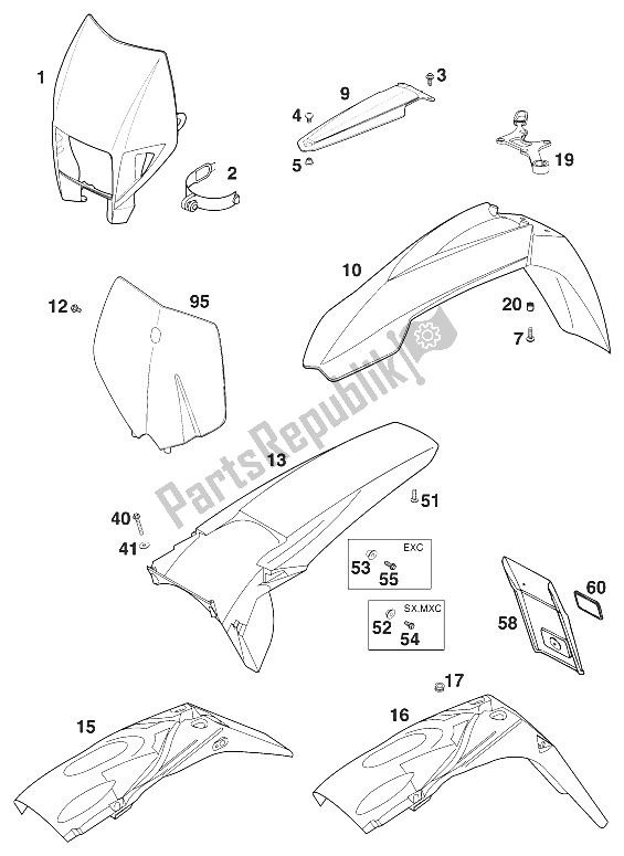 Toutes les pièces pour le Ailes 125-380 '2000 du KTM 200 EXC Australia 2000