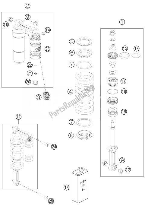 All parts for the Monoshock of the KTM 990 Super Duke R Europe 2013