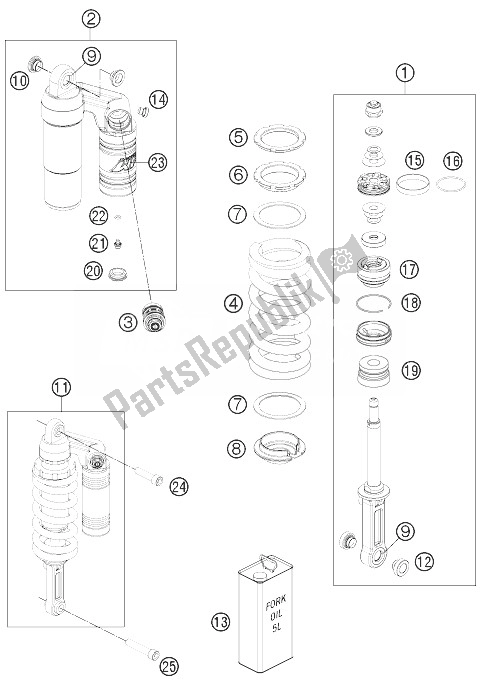 All parts for the Monoshock of the KTM 990 Super Duke R France 2013