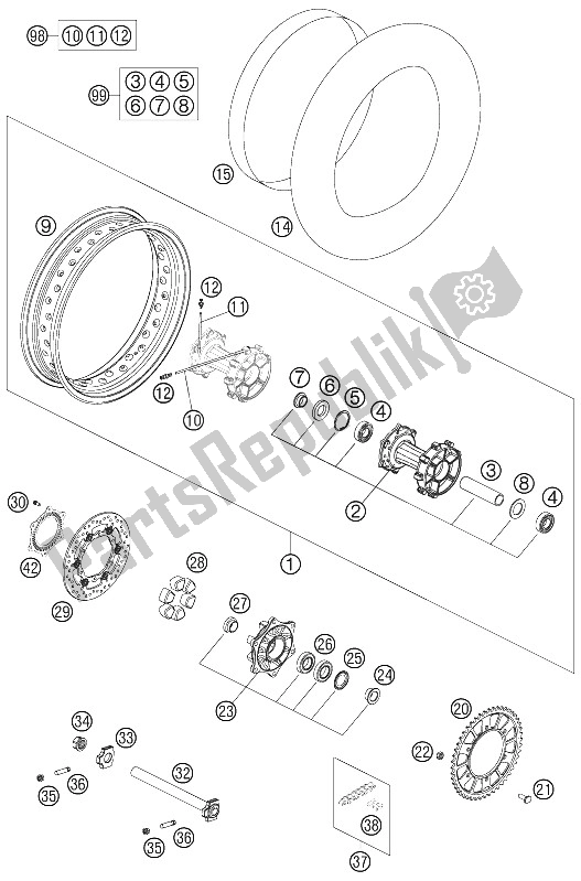 Todas as partes de Roda Traseira do KTM 990 Adventure Black ABS Europe 2006