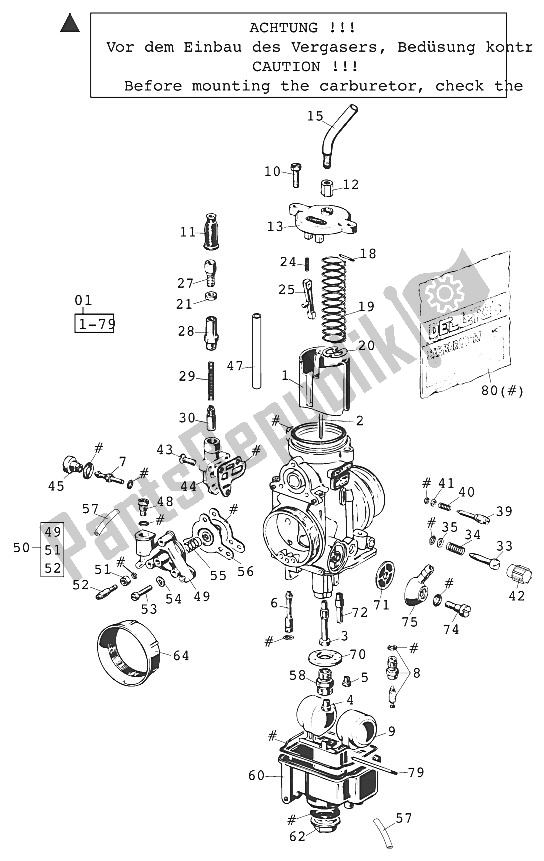 Alle onderdelen voor de Carburateur Dell Orto Phm38nd '98 van de KTM 400 LC4 E Europe 2001