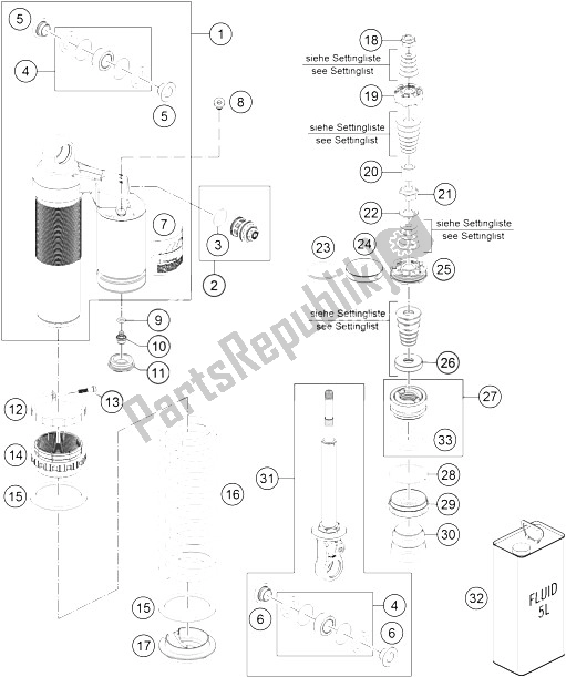 All parts for the Shock Absorber Disassembled of the KTM Freeride 250 R USA 2015