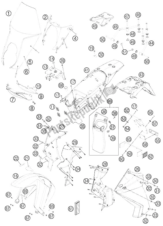 Todas las partes para Máscara, Guardabarros de KTM 990 ADV White ABS Spec Edit Brazil 2011