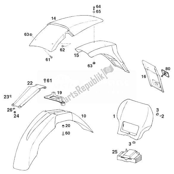 Tutte le parti per il Parafanghi Euro 125 '98 del KTM 125 LC2 80 Europe 1998