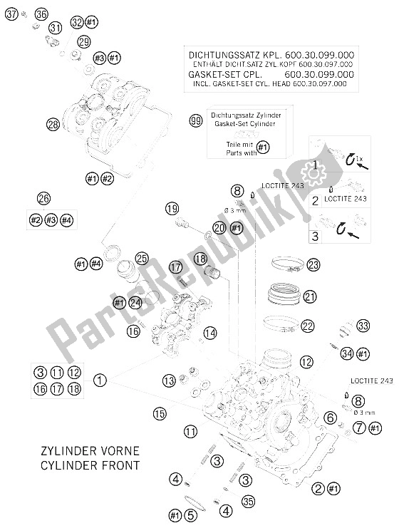 All parts for the Cylinder Head Front of the KTM 950 Super Enduro R USA 2008