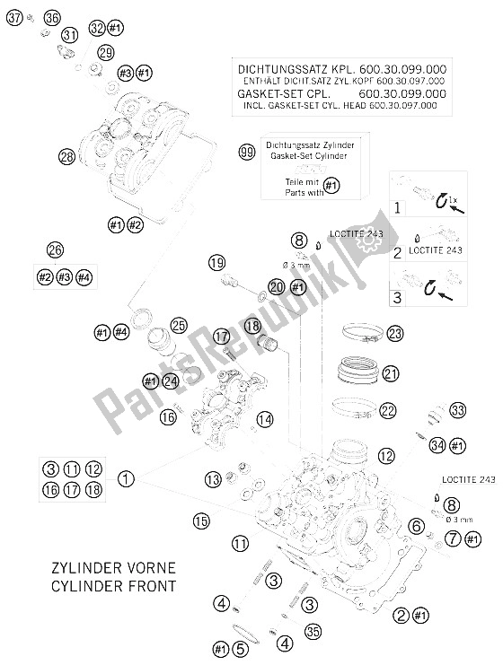 Todas las partes para Frente De Culata de KTM 950 Super Enduro R USA 2009