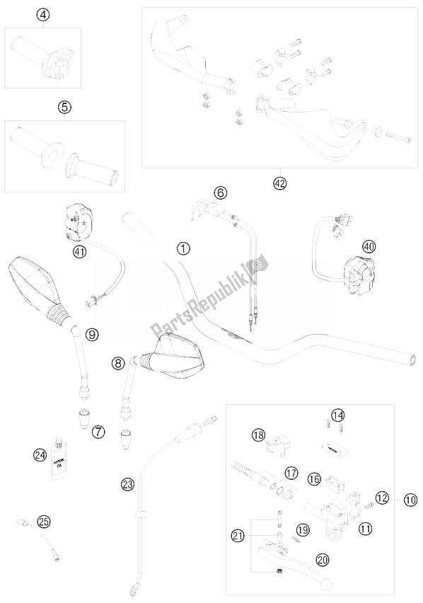 All parts for the Handlebar, Controls of the KTM 690 Enduro R USA 2010