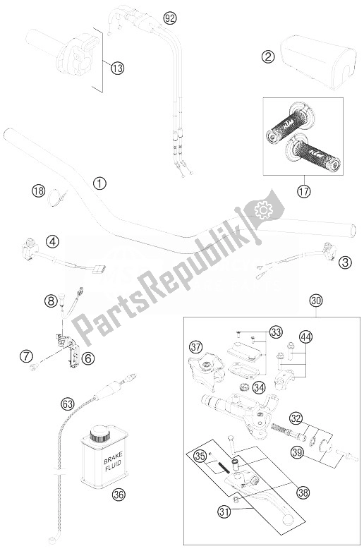 All parts for the Handlebar, Controls of the KTM 250 SX F Europe 2014