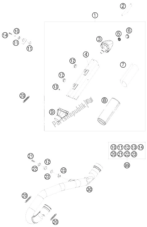 All parts for the Exhaust System of the KTM 450 EXC USA 2009