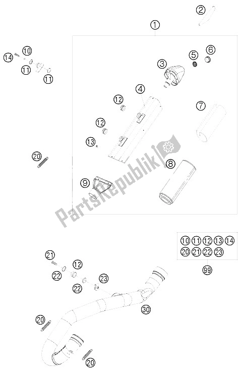 All parts for the Exhaust System of the KTM 530 EXC USA 2011