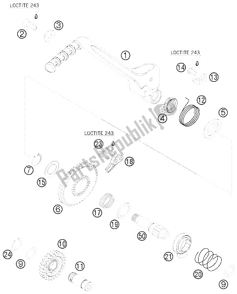 All parts for the Kick Starter of the KTM 400 EXC Australia 2011