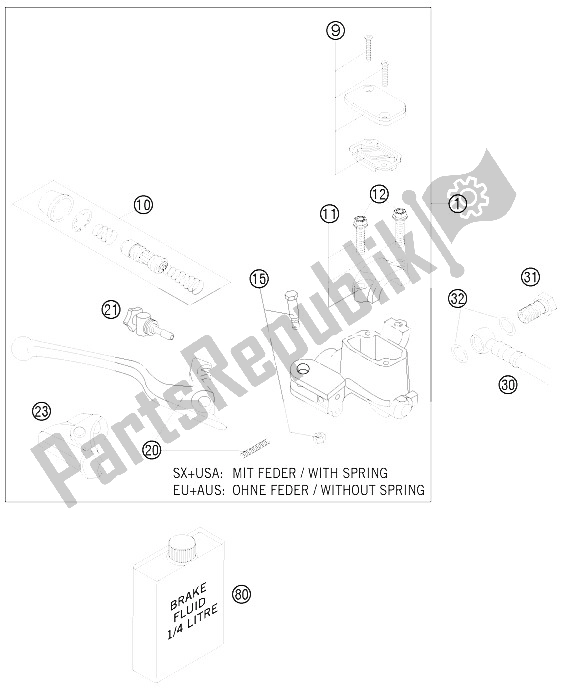 All parts for the Hand Brake Cylinder of the KTM 250 SXS F Europe 2008