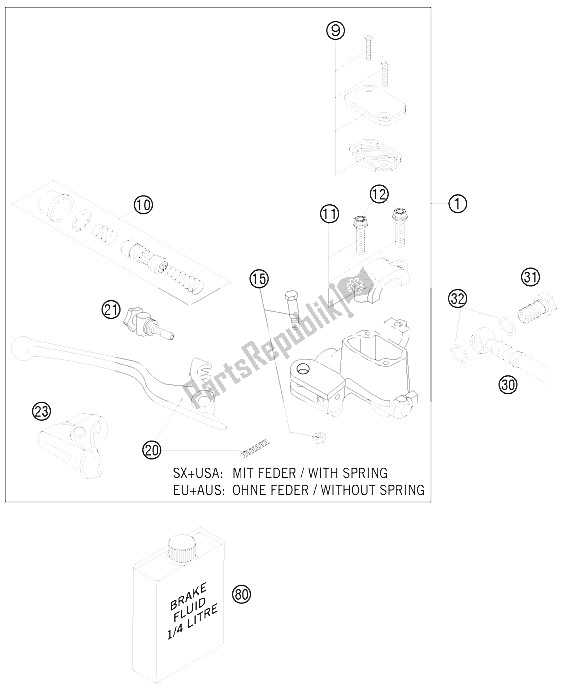 All parts for the Hand Brake Cylinder of the KTM 450 SX F Europe 2008