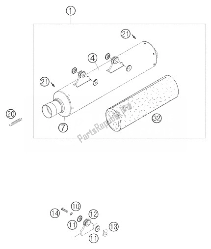 Tutte le parti per il Silenziatore Racing Sx del KTM 525 SX Racing Europe 2004