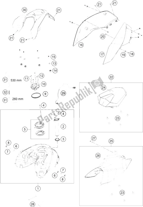 All parts for the Tank, Seat, Cover of the KTM 690 Duke Orange ABS 2016 China 2015