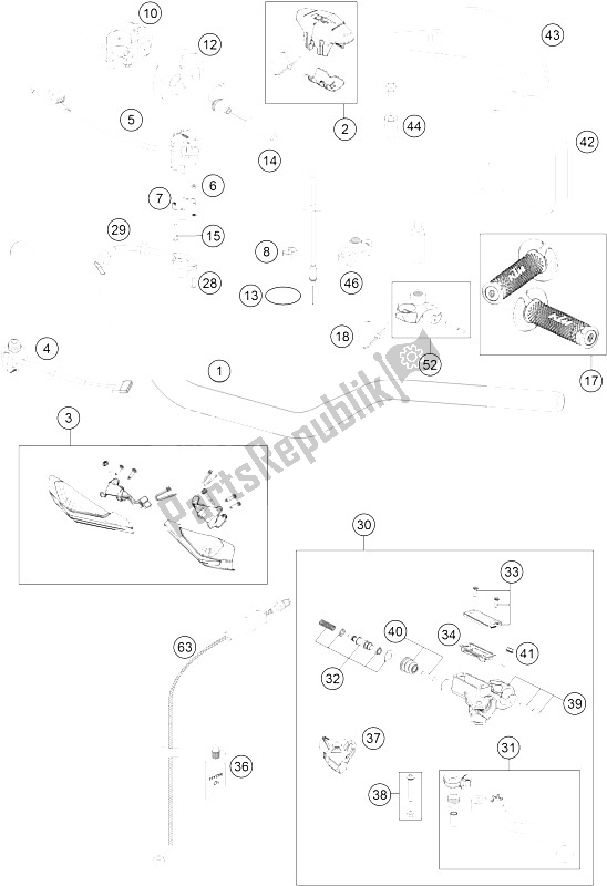 All parts for the Handlebar, Controls of the KTM 200 EXC Europe 2015