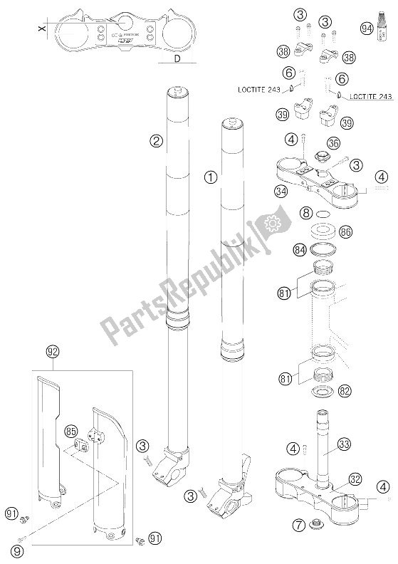 All parts for the Front Fork - Steering Stem Wp Usd 48 450/525 Sm of the KTM 450 SMR Europe 2005
