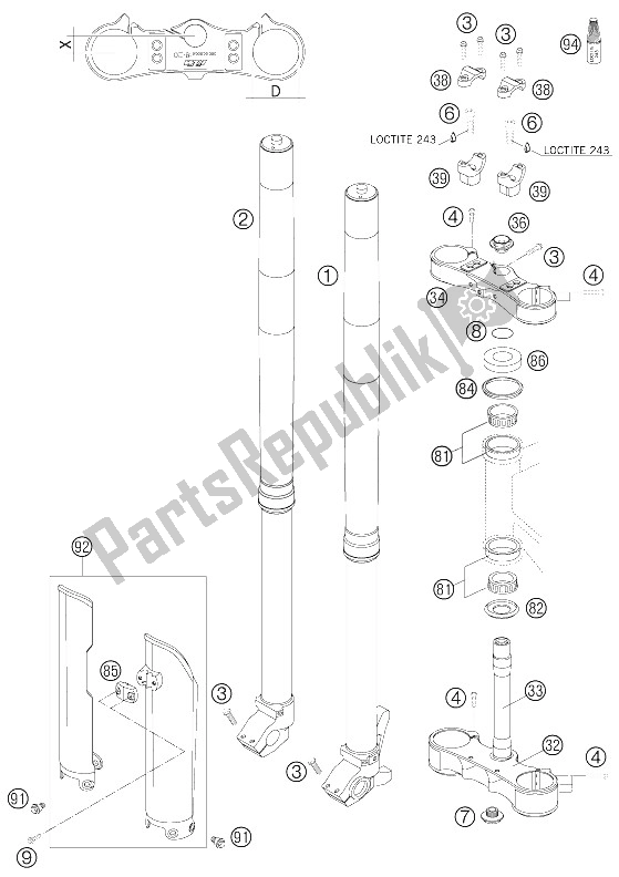 Alle onderdelen voor de Voorvork - Stuurstang Wp Usd 48 450/525 Sm van de KTM 525 SMR Europe 2005