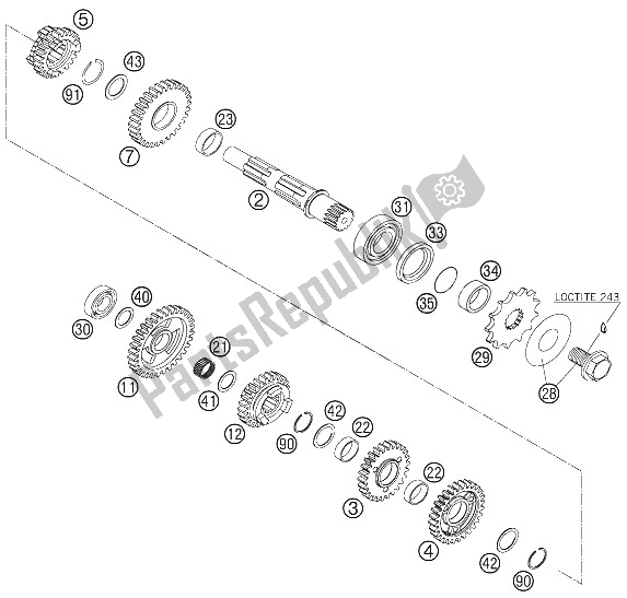 All parts for the Transmission Ii - Countershaft of the KTM 250 EXC F Australia 2008