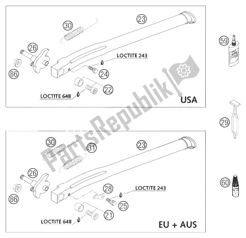 All parts for the Side Stand 125-300, Racing of the KTM 200 EXC Europe 2004