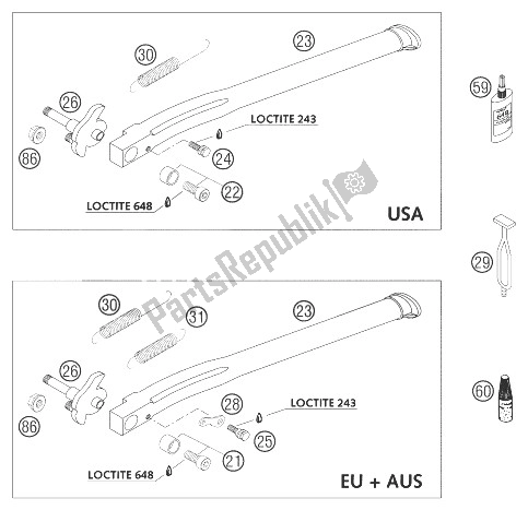 Todas as partes de Suporte Lateral 125-300, Corrida do KTM 200 EXC USA 2004