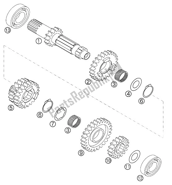 All parts for the Transmission Ii 6gear 400/520 of the KTM 400 EXC Racing SIX Days Europe 2001