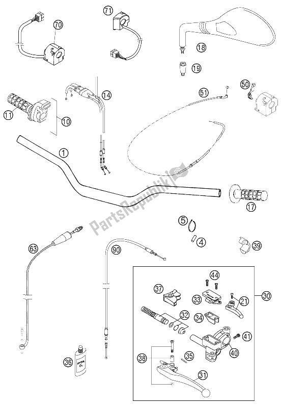 All parts for the Handlebar, Controls of the KTM 640 LC4 Supermoto Prestige 05 Australia 2005