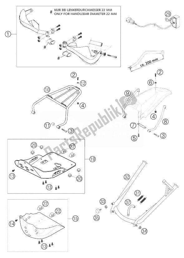 Toutes les pièces pour le Accessoires 640 Lc4, 640lc4 Sm du KTM 640 LC4 Enduro Orange 12L Europe 2003