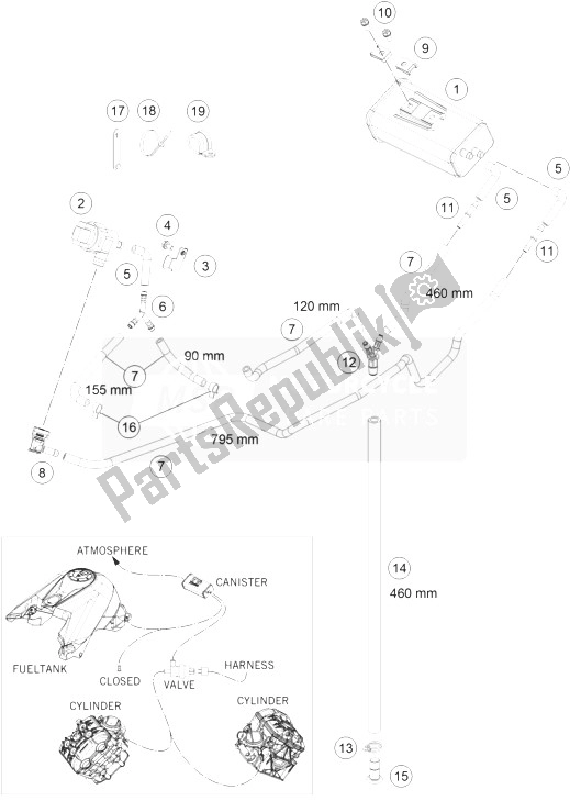 All parts for the Evaporative Canister of the KTM 1290 Superduke R Black ABS 14 USA 2014