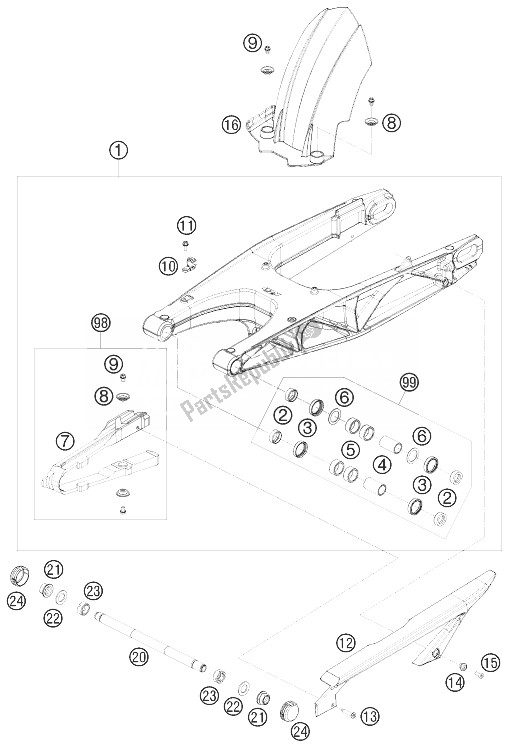 Todas las partes para Brazo Oscilante de KTM 690 Duke Black Europe 2010