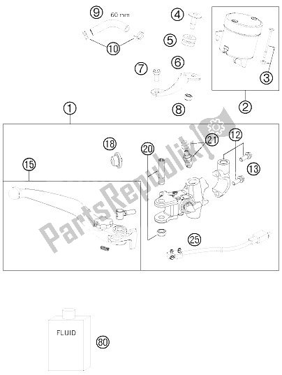 All parts for the Hand Brake Cylinder of the KTM 690 Duke R Australia United Kingdom 2011