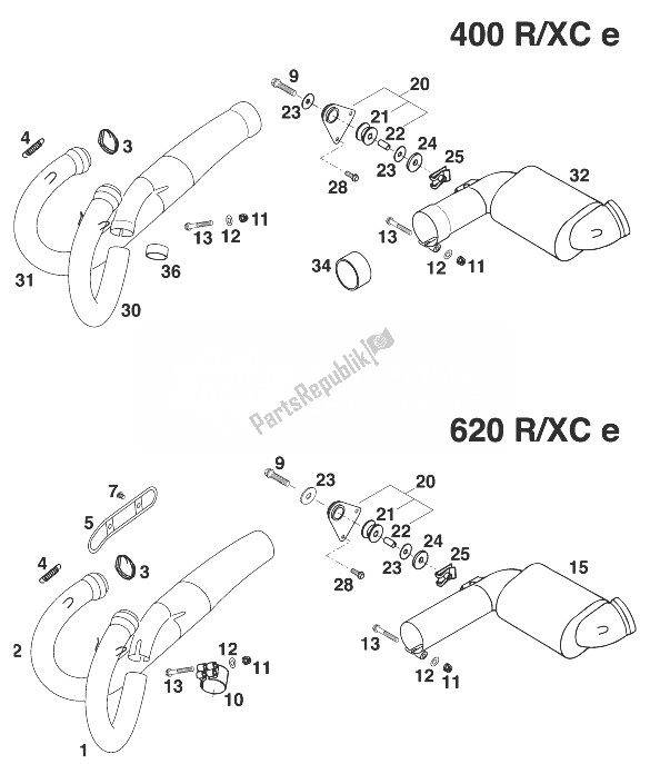 Tutte le parti per il Tubo Di Scarico, Collettore. Rxc-e '98 del KTM 400 RXC E USA 1998