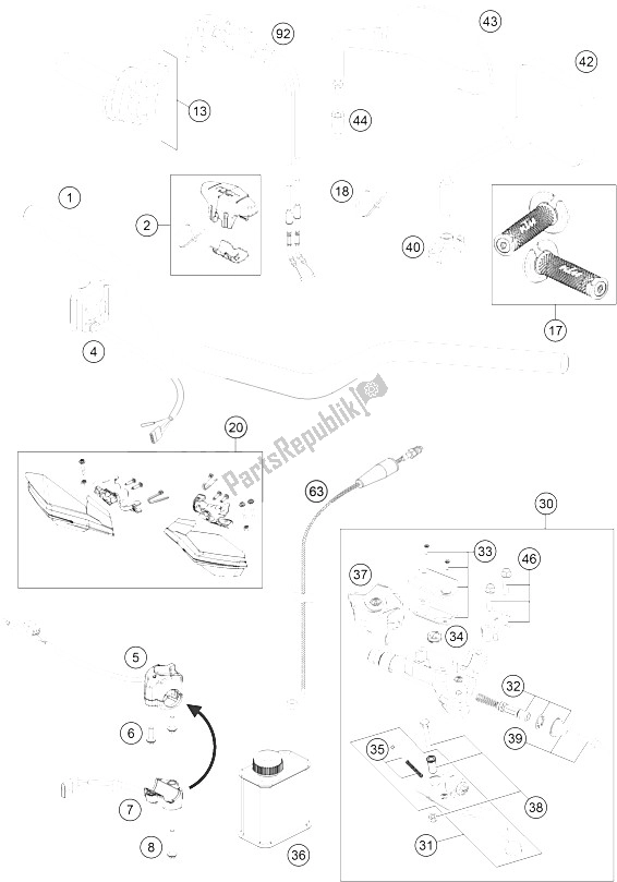 Toutes les pièces pour le Guidon, Commandes du KTM 450 EXC Australia 2016