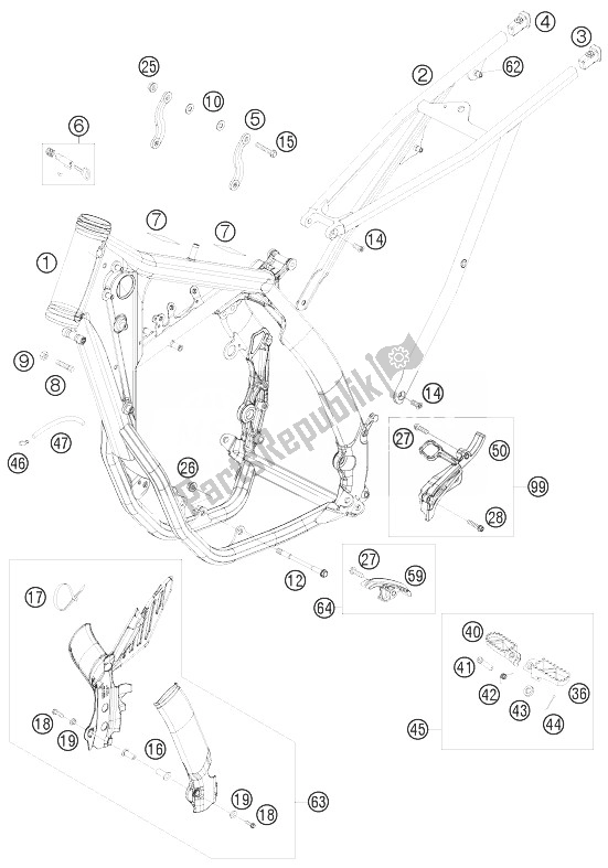 All parts for the Frame of the KTM 250 EXC F Europe 2010