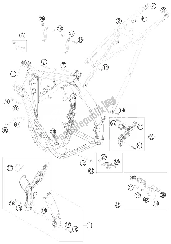 Tutte le parti per il Telaio del KTM 250 EXC F SIX Days Europe 2010
