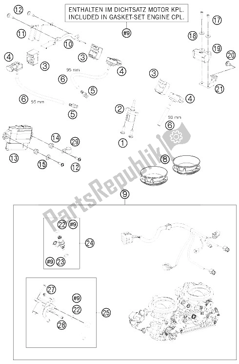 All parts for the Throttle Body of the KTM 1190 RC8 R Black Australia 2011