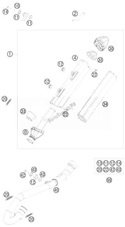 All parts for the Exhaust System of the KTM 450 XC W South Africa 2010