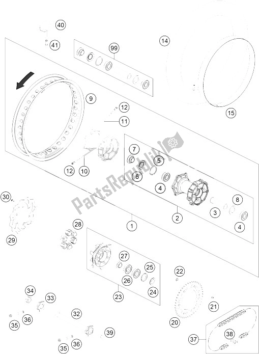 All parts for the Rear Wheel of the KTM 450 Rally Factory Replica Europe 2015