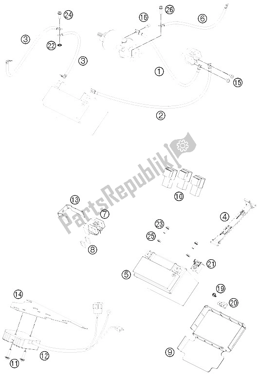 All parts for the Battery of the KTM 690 Duke Black Europe 2012