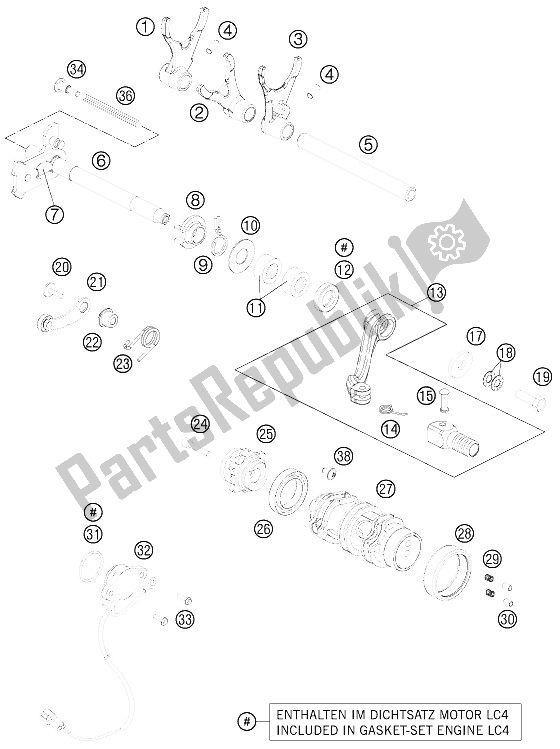 All parts for the Shifting Mechanism of the KTM 690 Enduro R Australia United Kingdom 2012