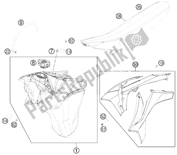 All parts for the Tank, Seat, Covers of the KTM 450 EXC Australia 2015