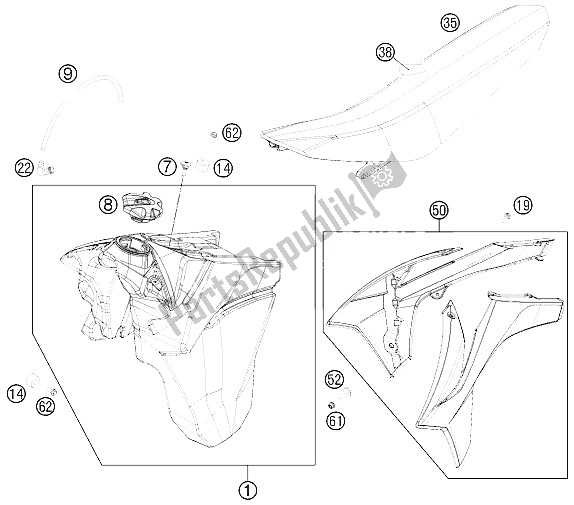 All parts for the Tank, Seat, Cover of the KTM 500 EXC Europe 2012