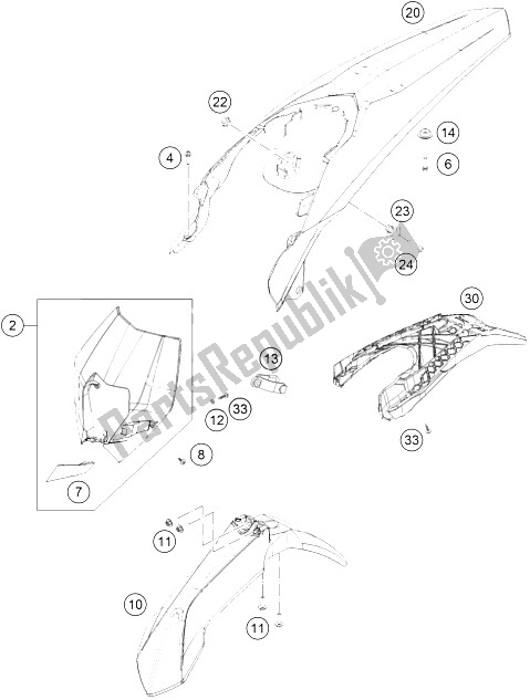 Tutte le parti per il Maschera, Parafanghi del KTM 200 XC W USA 2016