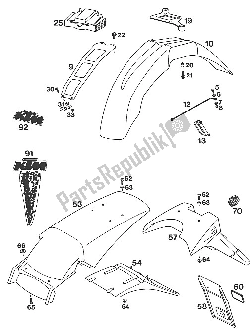Todas las partes para Defensas Lc4'93 de KTM 350 E XC 4T Europe 1994