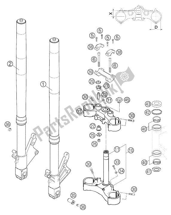 All parts for the Front Fork Wp Usd 43 of the KTM 640 Duke II Red Europe 2005