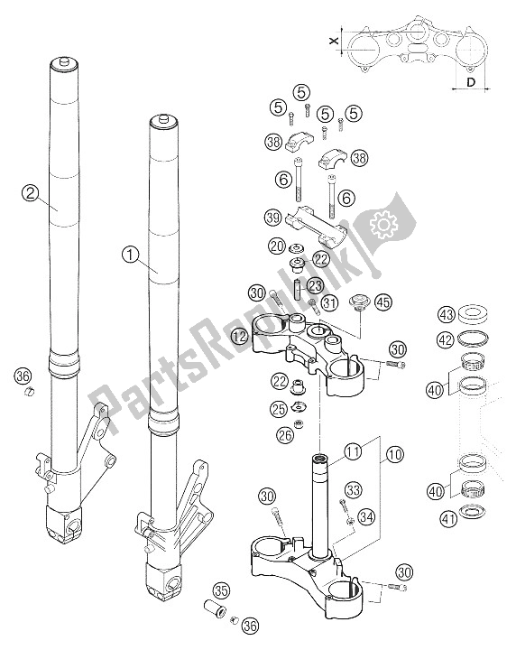 All parts for the Front Fork Wp Usd 43 of the KTM 640 Duke II Red Europe 2005