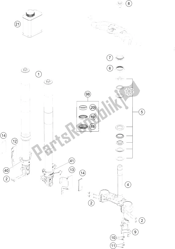 All parts for the Front Fork, Triple Clamp of the KTM RC 390 White ABS B D 16 Australia 2016