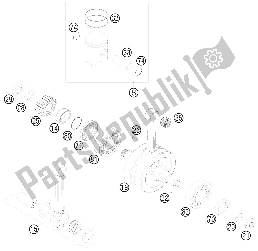 All parts for the Crankshaft, Piston of the KTM 200 XC W South Africa 2008