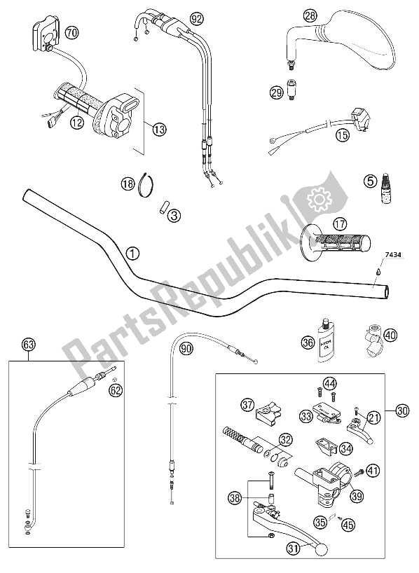 Alle onderdelen voor de Stuur, Instrumenten Racen van de KTM 400 EXC Racing USA 2002